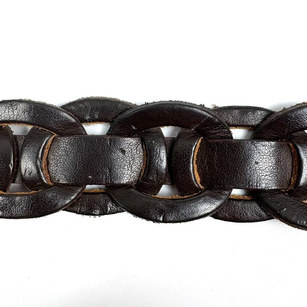 Old Navy Interlocking Chain Genuine Leather Belt Womens‎ Sz XS/S Brown Brass Dbl